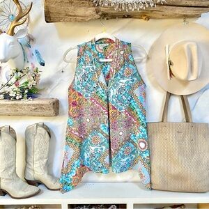 Anthropologie Floral & Ivy vibrant gypsy vibe asymmetrical boho v neck blouse